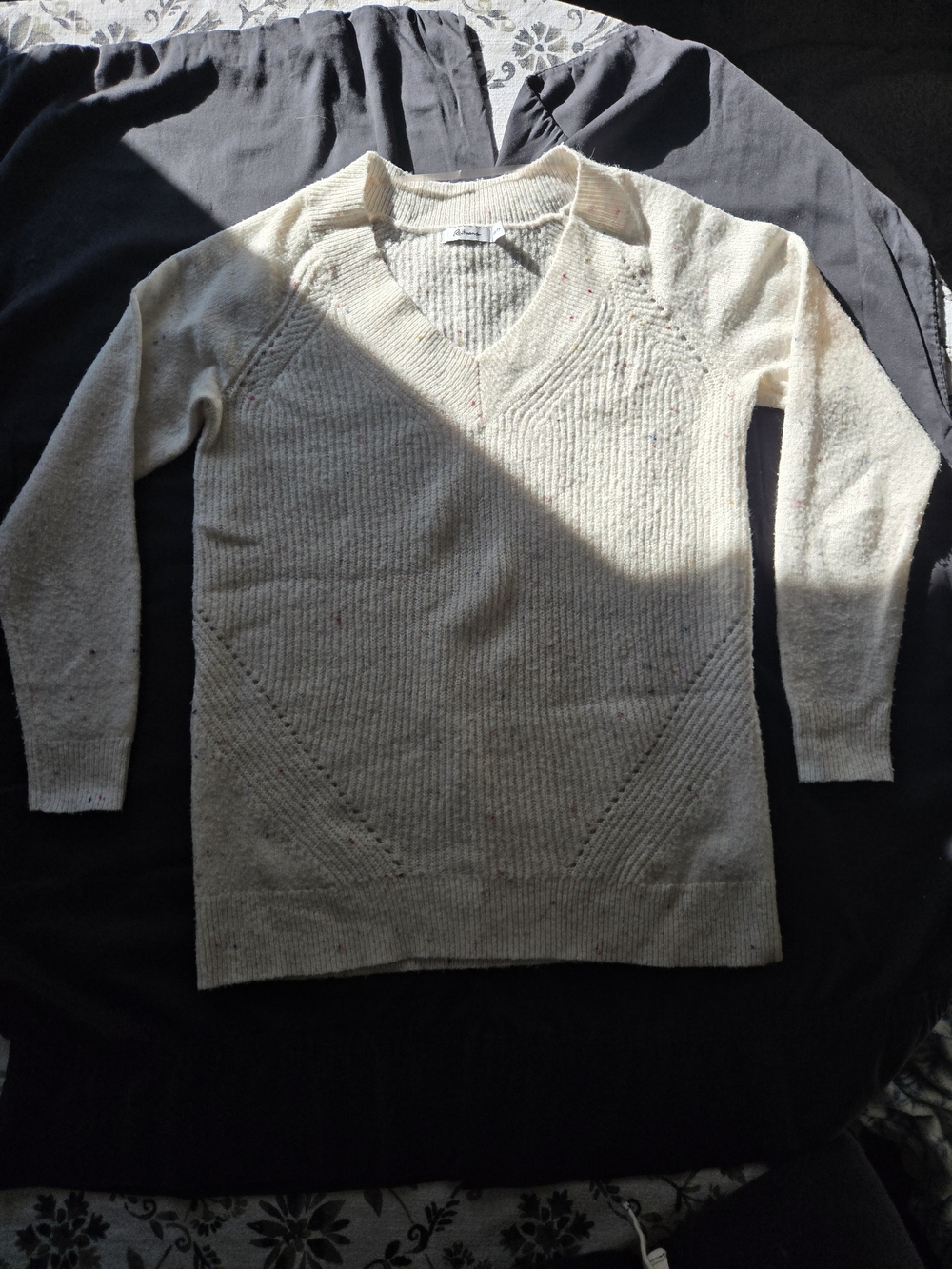 Cream Fun-Fetti V-Neck Knit Sweater